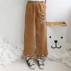 Juwas Bear Letter Embroidery Loose Ninth Pants NEW ARRIVAL