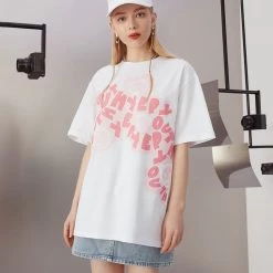 Juwas NEW ARRIVAL Graffiti Letter Print Cotton Loose T-shirt