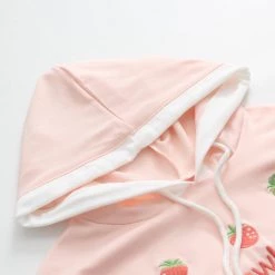 Juwas Sweet Japanese Strawberry Embroidery Hoodie CLOTHING