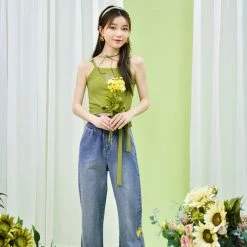 Juwas Kawaii Flower Sleeveless Crop Tank Top