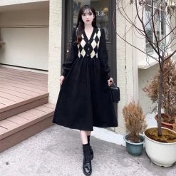 Juwas Checkered Pattern Button Up Midi Dress