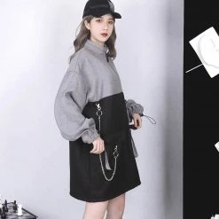 Juwas NEW ARRIVAL Goth Chain Adjustable Belt Sweatshirt Dress