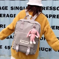 -Juwas Canvas Backpack With Bunny Keychain