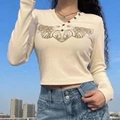 Juwas NEW ARRIVAL Angel Heart Print Long Sleeve T-Shirt