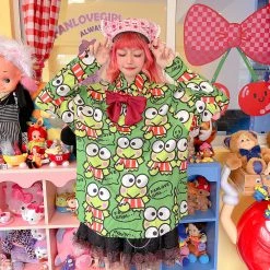 Juwas Harajuku Cartoon Frog Print Loose Shirt NEW ARRIVAL