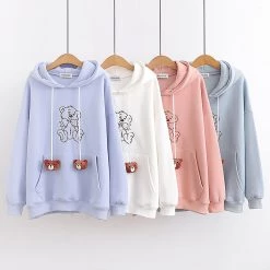 Juwas Bear Embroidery Drawstring Warm Hoodie CLOTHING