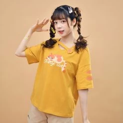 Juwas Cute Orange Cat Graphic Tees
