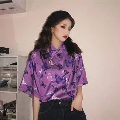 Juwas Vintage Butterfly Print Loose T-shirt