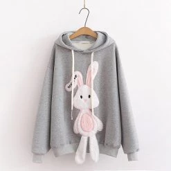Juwas Cute Bunny Embroidery Warm Hoodie CLOTHING