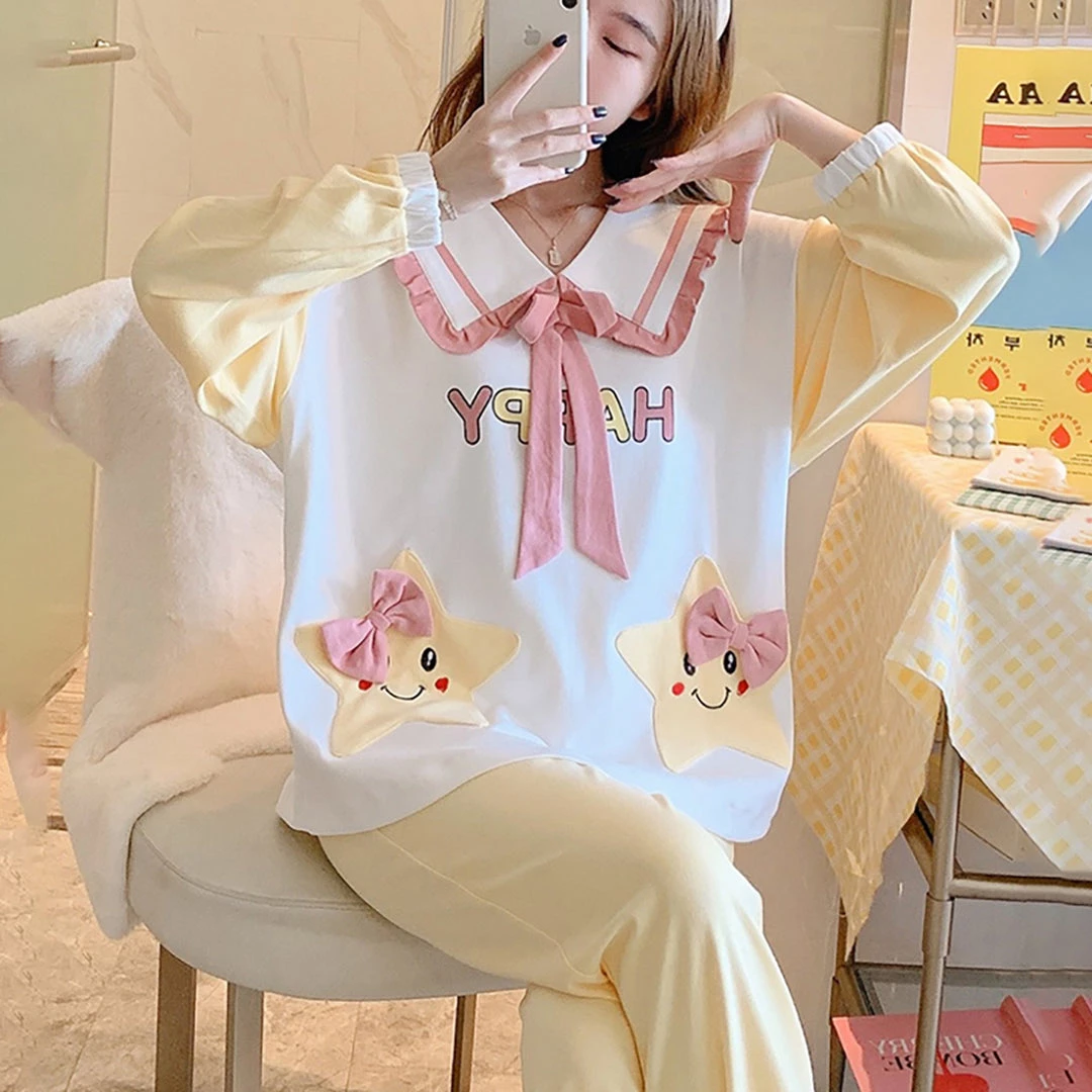 Juwas Cute Cartoon Stars Embroidery Pajamas Set 6 Juwas Cute Cartoon Stars Embroidery Pajamas Set