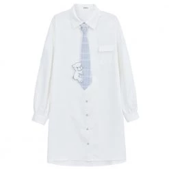 Juwas Kawaii Bear White Long Sleeve Polo Shirt Dress 16 Juwas Kawaii Bear White Long Sleeve Polo Shirt Dress