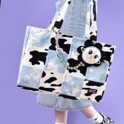 Juwas Cow Pattern Block Tote Bag NEW ARRIVAL