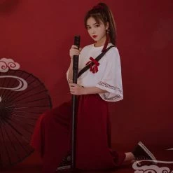 Juwas Japanese Samurai Girl Loose T-shirt Skirt Set NEW ARRIVAL
