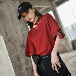 Juwas Punk Red Cross Streetwear Choker Top NEW ARRIVAL
