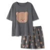 Juwas Brown Bear Print Top And Short Pajama Set CLOTHING