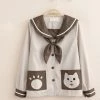 Juwas CLOTHING Sailor Collar Cat Button Up Shirt