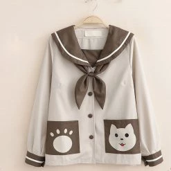 Juwas CLOTHING Sailor Collar Cat Button Up Shirt