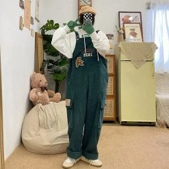 Juwas NEW ARRIVAL Grizzly Bear Velvet Overalls Pants