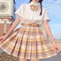 Juwas Japanese School Girl Yellow Plaid Mini Skirt