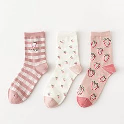 Juwas Sweet Fruits Pink And Yellow Ankle Socks- 3 Pairs CLOTHING