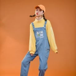 Juwas NEW ARRIVAL Kawaii Cartoon Embroidered Denim Jumpsuit