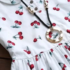Juwas Cherry Printed Cotton Linen Dress NEW ARRIVAL