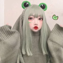 Juwas Kawaii Straight Ash Green Full Bangs Wig NEW ARRIVAL