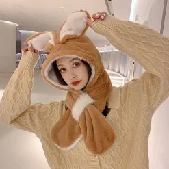 Juwas CLOTHING Cute Rabbit Ear Warm Hooded Scarf