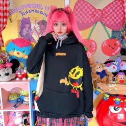 Juwas Japanese Harajuku Cartoon Print Loose Warm Hoodie CLOTHING