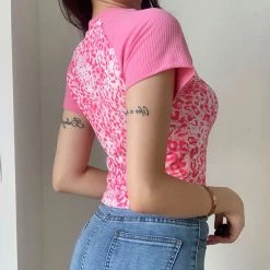 Juwas Pink Leopard Print Short T-shirt