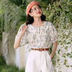 Juwas Floral Print Doll Collar Chiffon Shirt NEW ARRIVAL