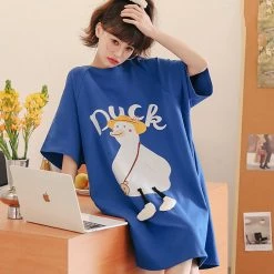 Juwas Lovely Cartoon Duck Blue Loose Cotton Pajamas NEW ARRIVAL
