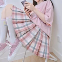 Juwas Harajuku Kawaii School Girl Pink Plaid Mini Skirt NEW ARRIVAL