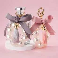 Juwas Chic Pearl Tassel Ribbon Keychain