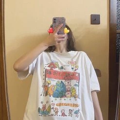 Juwas Cartoon Print Loose Cotton T-shirt