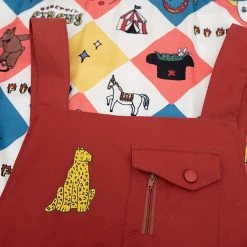 Juwas Cheetah Animal Printed Red Overall Dress