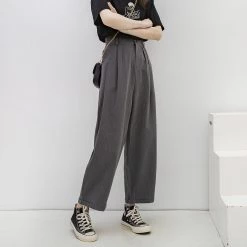 Juwas Pure Color Straight Leg Ninth Pants