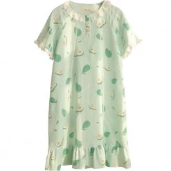 Juwas NEW ARRIVAL Green Avocado Cotton Sheer Nightgown