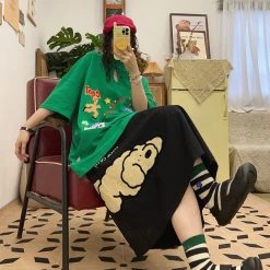 Juwas NEW ARRIVAL Puppy Embroidery High Waist A-line Skirt