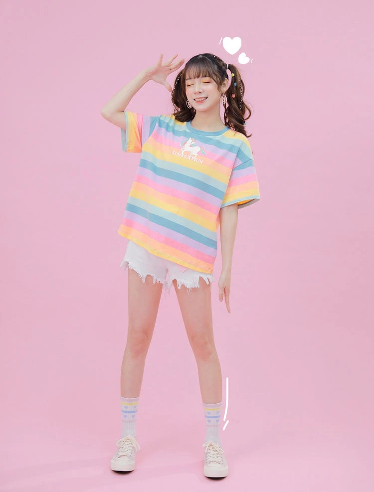 Juwas NEW ARRIVAL Pastel Rainbow Color Unicorn T-shirt 8 Juwas NEW ARRIVAL Pastel Rainbow Color Unicorn T-shirt