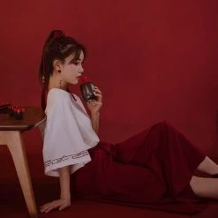 Juwas Japanese Samurai Girl Loose T-shirt Skirt Set NEW ARRIVAL