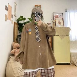 Juwas Cool Letter Patch Button Up Long Sleeve Shirt NEW ARRIVAL