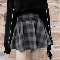 Juwas.com Online Store Gothic Grunge Harajuku High Waist Gray Plaid Mini Skirt NEW ARRIVAL