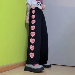 Juwas Streetstyle Hearts Print Loose Trouser Pants NEW ARRIVAL
