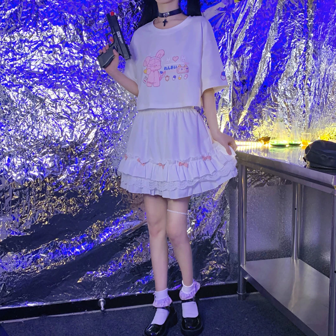 Juwas Cute Classic White Ribbon Double Layer Ruffled Skirt NEW ARRIVAL 7 Juwas Cute Classic White Ribbon Double Layer Ruffled Skirt NEW ARRIVAL