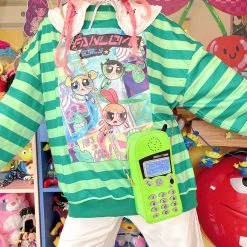 Juwas Harajuku Cartoon Print Stripe Loose Hoodie CLOTHING