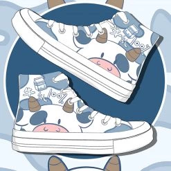 Juwas NEW ARRIVAL Cow Print Canvas High Cut Sneakers