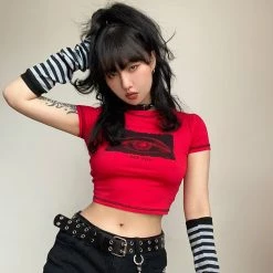 Juwas “I See You” Graphic Crop Top With Sleeves