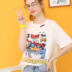 Juwas NEW ARRIVAL Cartoon Letters Printed T-shirt