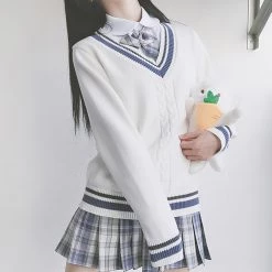 Juwas Basic White Striped School Vest Sweater CLOTHING